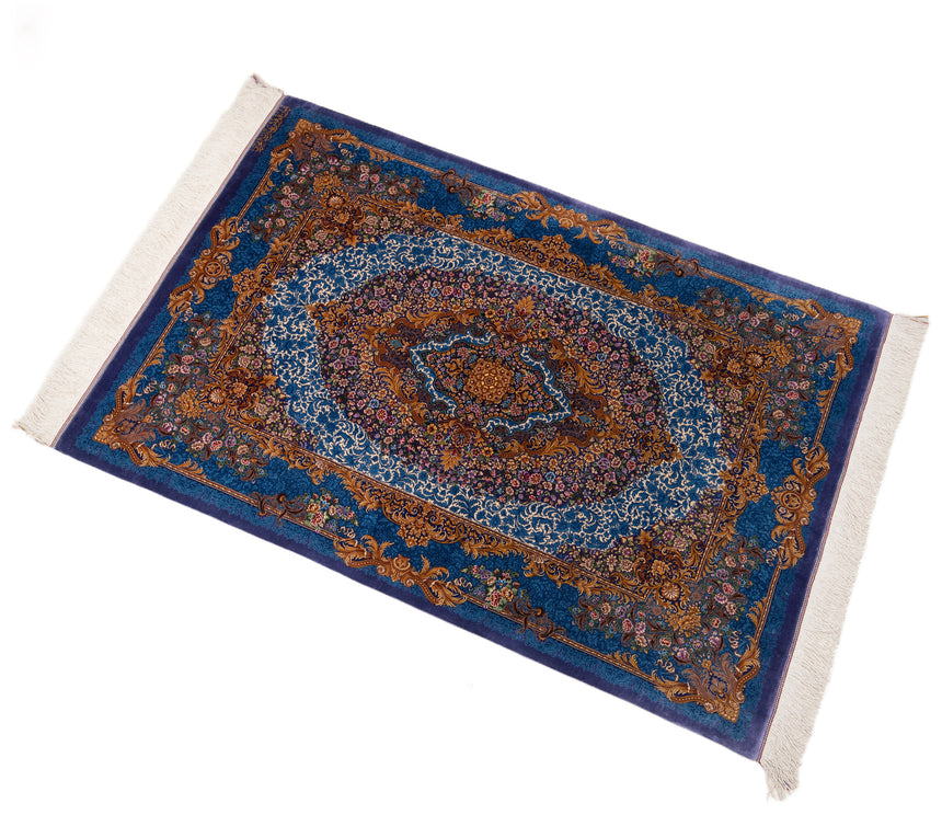 Alfombra persa de seda pura Qom | 149 x 102 cm