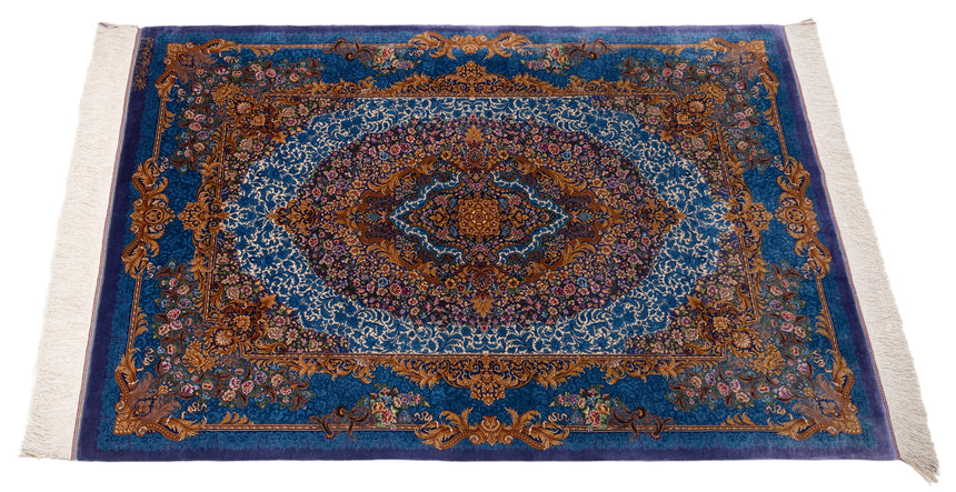 Alfombra persa de seda pura Qom | 149 x 102 cm