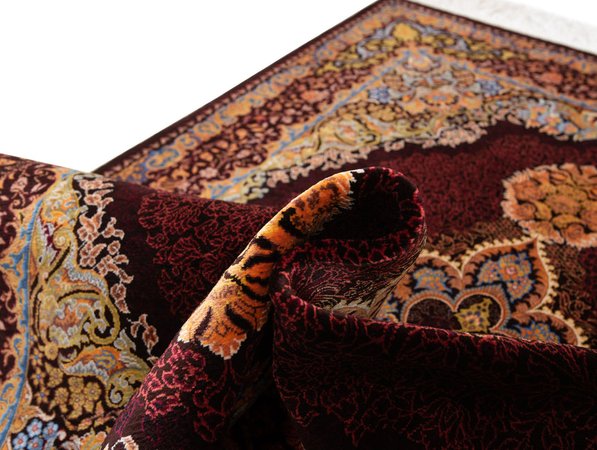 Alfombra persa de seda pura Qom | 121 x 82 cm