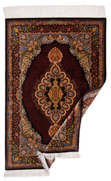 Alfombra persa de seda pura Qom | 121 x 82 cm