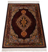 Alfombra persa de seda pura Qom | 121 x 82 cm