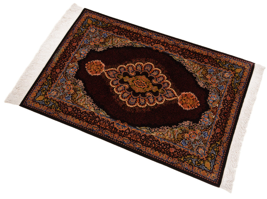 Alfombra persa de seda pura Qom | 121 x 82 cm