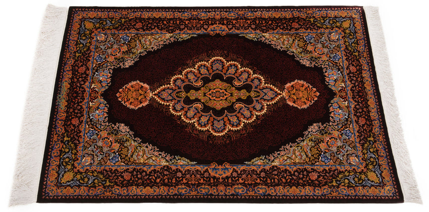 Alfombra persa de seda pura Qom | 121 x 82 cm
