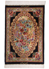 Alfombra persa de seda pura Qom | 89 x 59 cm