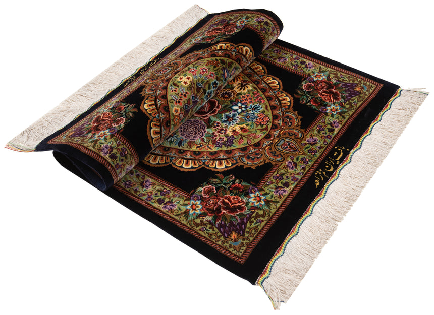 Alfombra persa de seda pura Qom | 89 x 59 cm