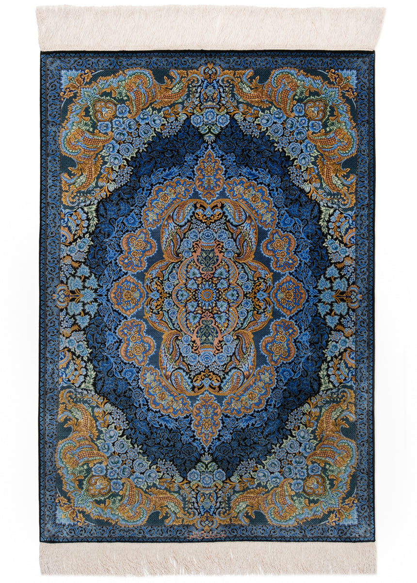 Alfombra persa de seda pura Qom | 117 x 80 cm