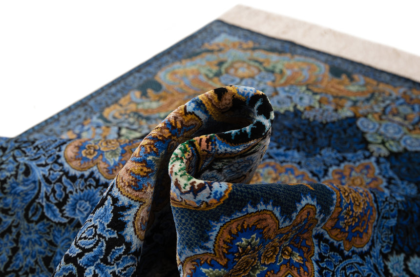 Alfombra persa de seda pura Qom | 117 x 80 cm