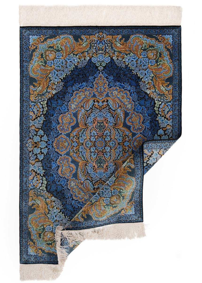 Alfombra persa de seda pura Qom | 117 x 80 cm