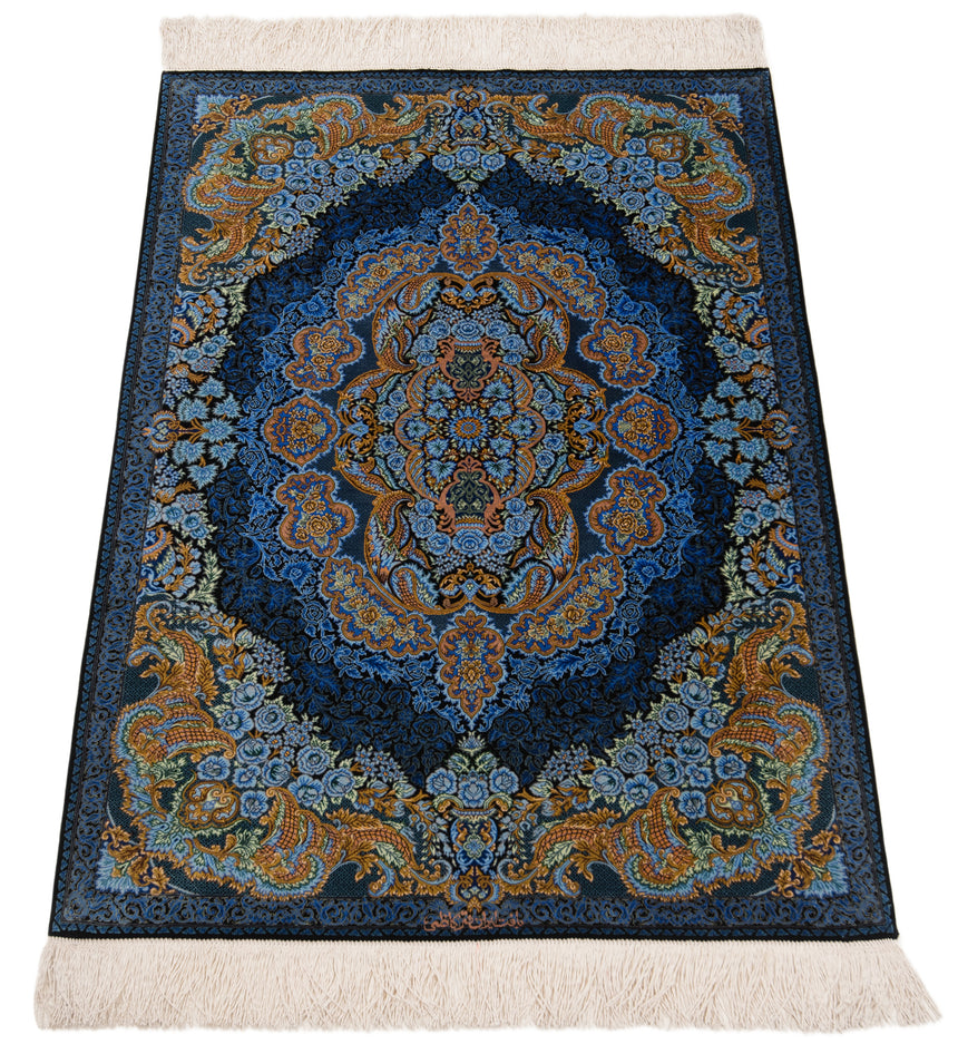 Alfombra persa de seda pura Qom | 117 x 80 cm