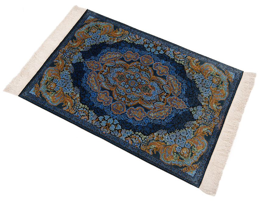 Alfombra persa de seda pura Qom | 117 x 80 cm