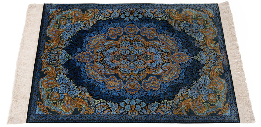 Alfombra persa de seda pura Qom | 117 x 80 cm