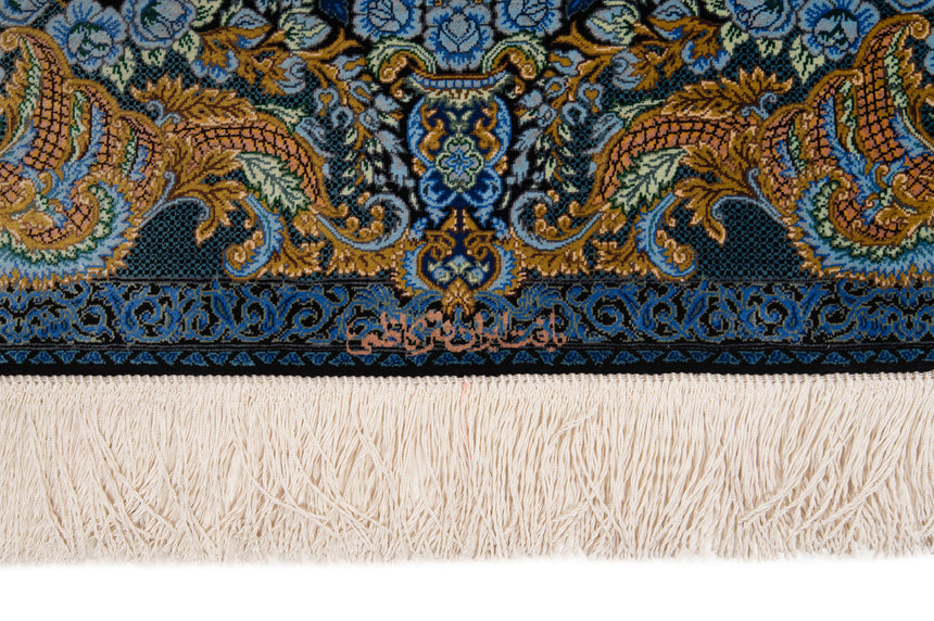 Alfombra persa de seda pura Qom | 117 x 80 cm