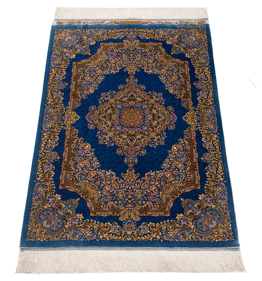 Alfombra persa de seda pura Qom | 120 x 79 cm