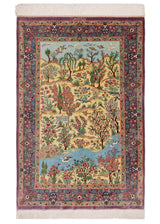 Alfombra persa de seda pura Qom | 116 x 78 cm