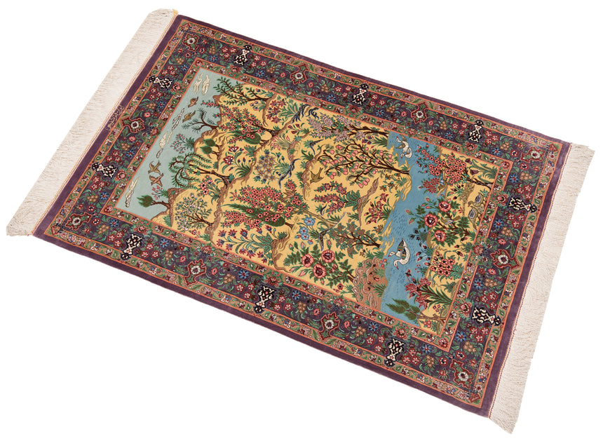 Alfombra persa de seda pura Qom | 116 x 78 cm