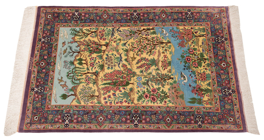 Alfombra persa de seda pura Qom | 116 x 78 cm