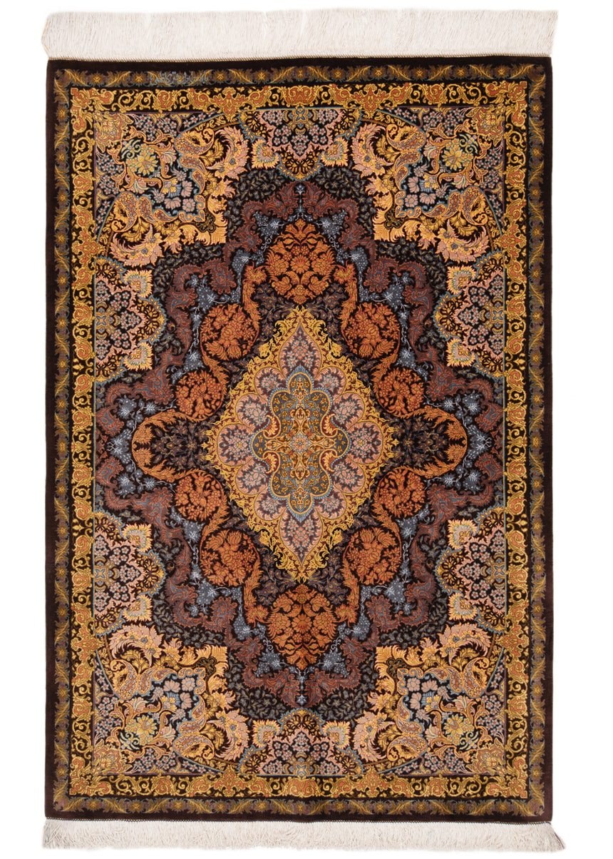 Alfombra persa de seda pura Qom | 123 x 80 cm