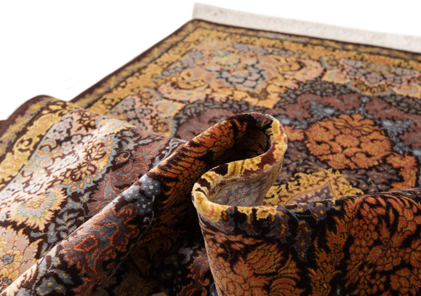 Alfombra persa de seda pura Qom | 123 x 80 cm