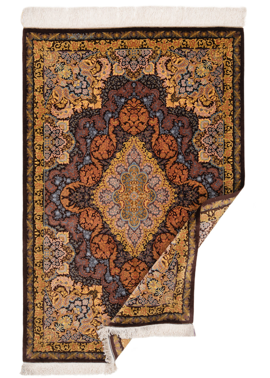 Alfombra persa de seda pura Qom | 123 x 80 cm