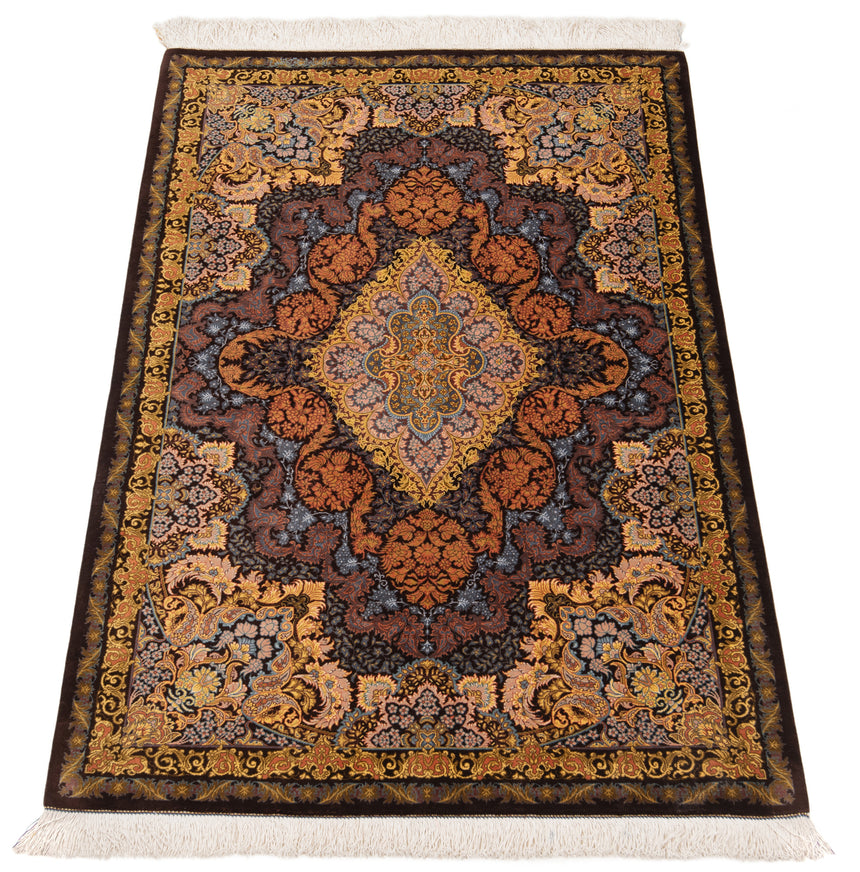 Alfombra persa de seda pura Qom | 123 x 80 cm