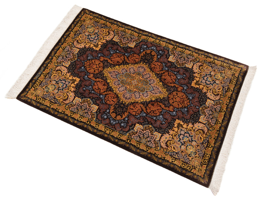Alfombra persa de seda pura Qom | 123 x 80 cm