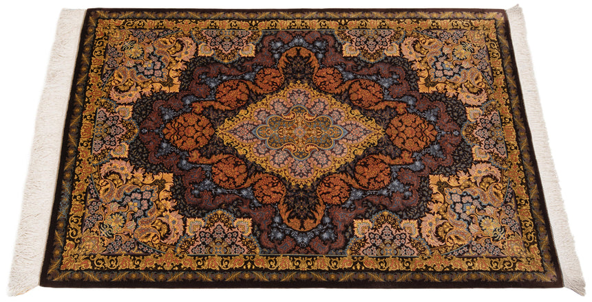 Alfombra persa de seda pura Qom | 123 x 80 cm