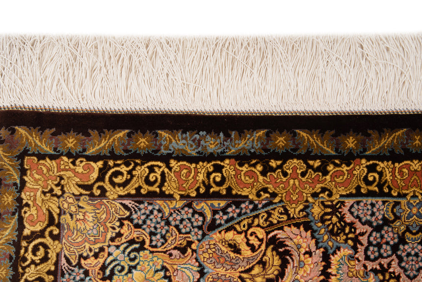 Alfombra persa de seda pura Qom | 123 x 80 cm