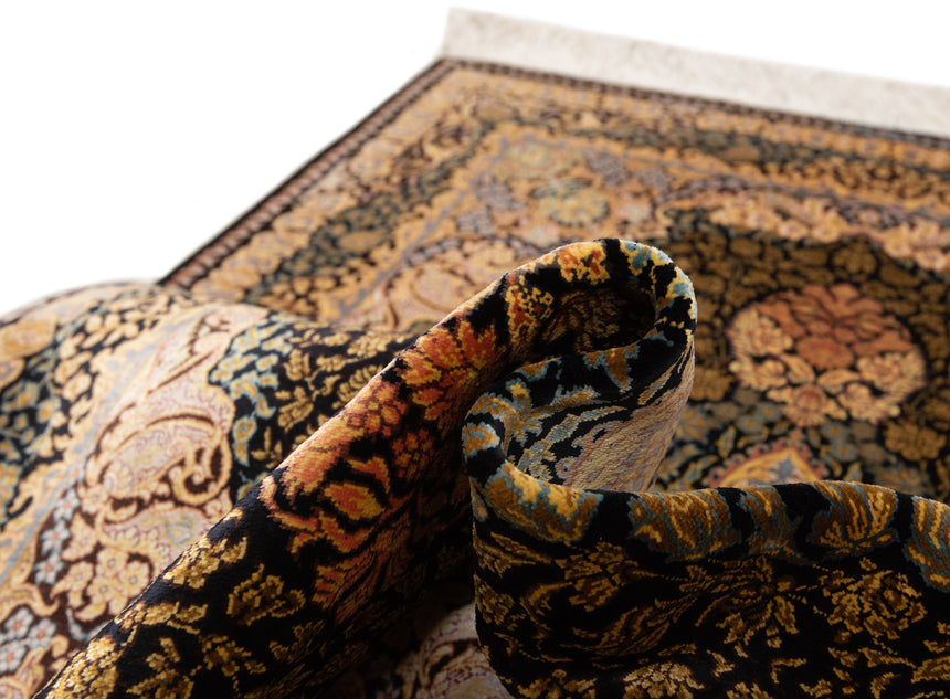 Alfombra persa de seda pura Qom | 121 x 70 cm