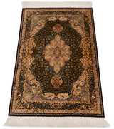 Alfombra persa de seda pura Qom | 121 x 70 cm