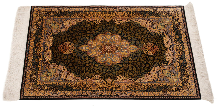 Alfombra persa de seda pura Qom | 121 x 70 cm