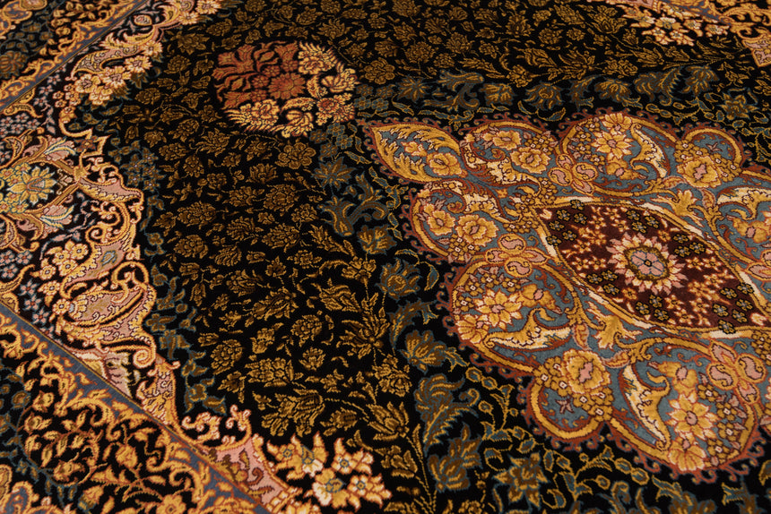 Alfombra persa de seda pura Qom | 121 x 70 cm