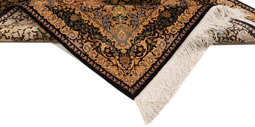 Alfombra persa de seda pura Qom | 121 x 70 cm