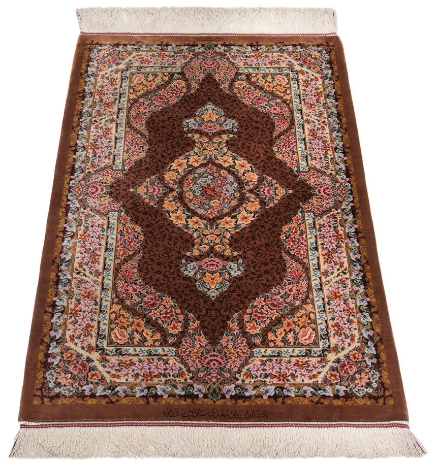 Alfombra persa de seda pura Qom | 122 x 80 cm