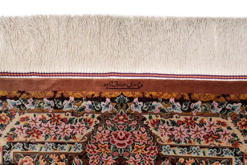 Alfombra persa de seda pura Qom | 122 x 80 cm