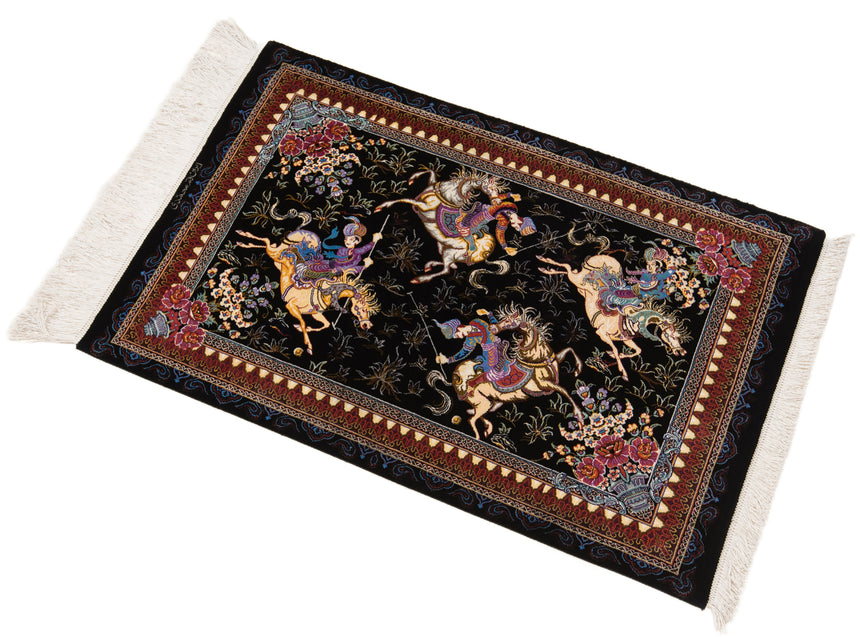 Alfombra persa de seda pura Qom | 89 x 58 cm