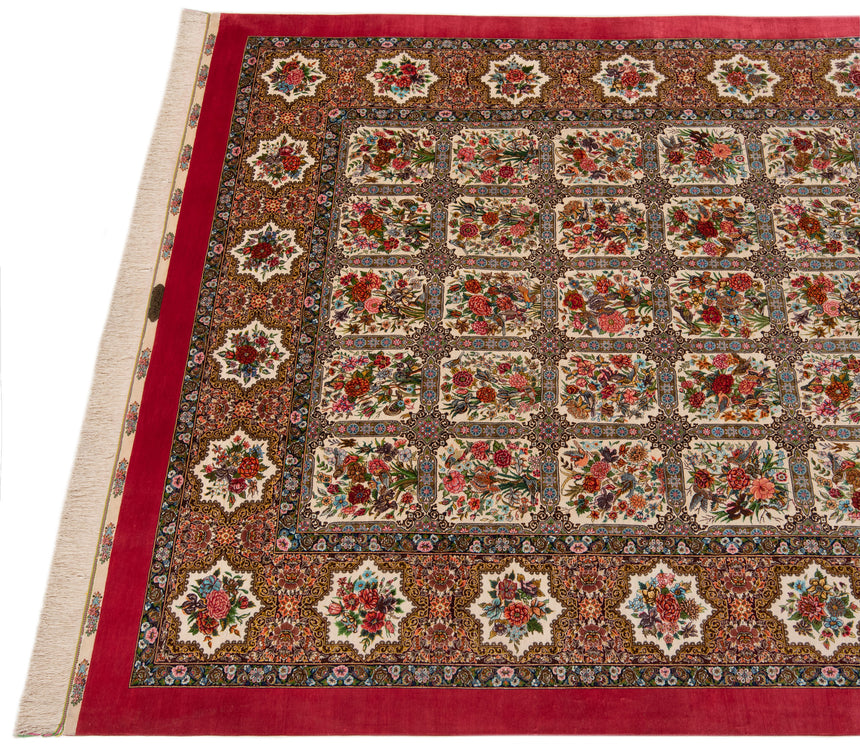 Alfombra persa de seda pura Qom | 305 x 200 cm