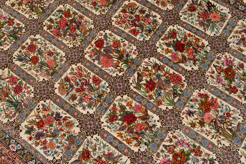 Alfombra persa de seda pura Qom | 305 x 200 cm