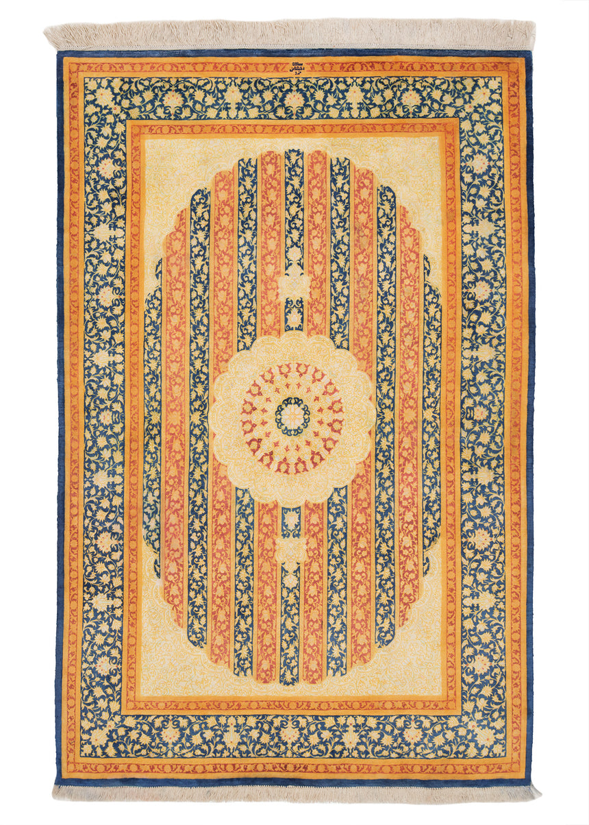 Alfombra persa de seda pura Qom | 150 x 96 cm