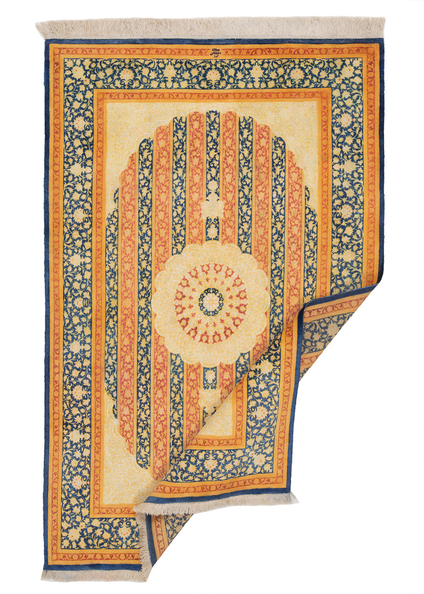 Alfombra persa de seda pura Qom | 150 x 96 cm