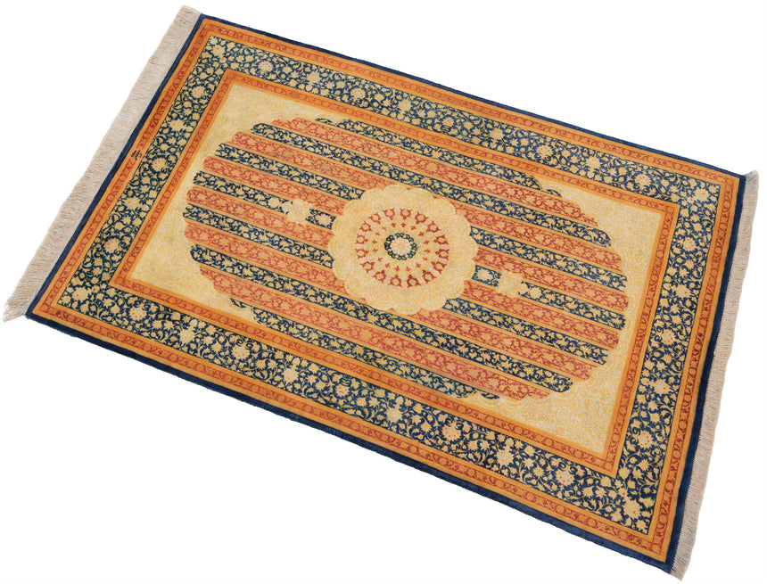 Alfombra persa de seda pura Qom | 150 x 96 cm