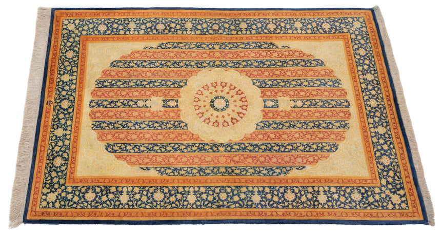 Alfombra persa de seda pura Qom | 150 x 96 cm