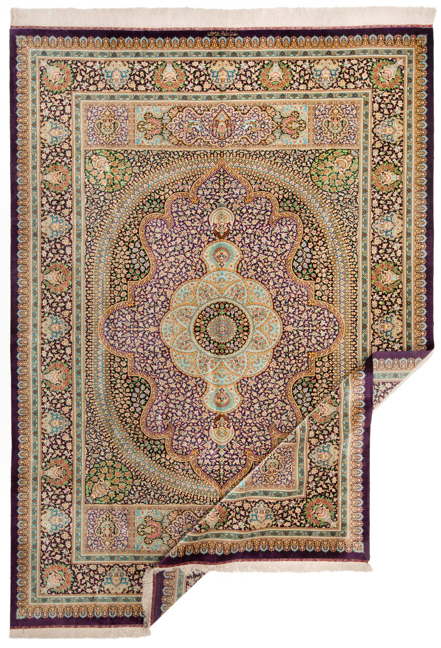 Alfombra persa de seda Qom  | 347 x 249 cm