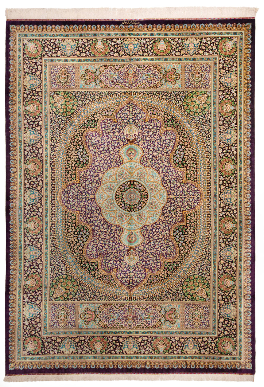 Alfombra persa de seda Qom  | 347 x 249 cm