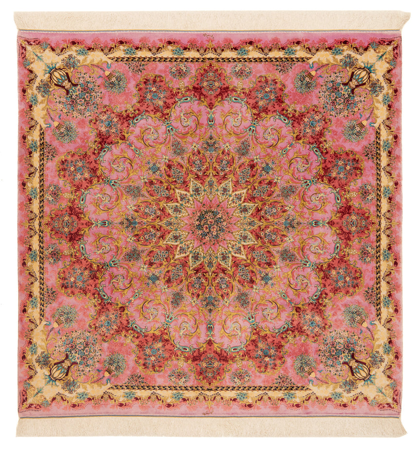 Alfombra persa de seda Qom | 150 x 150 cm
