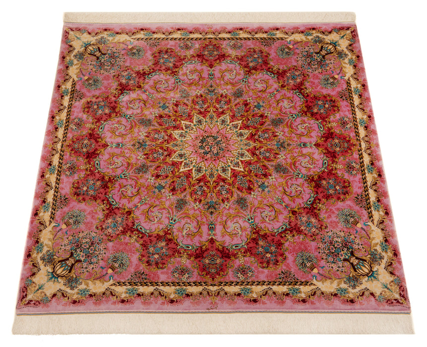 Alfombra persa de seda Qom | 150 x 150 cm