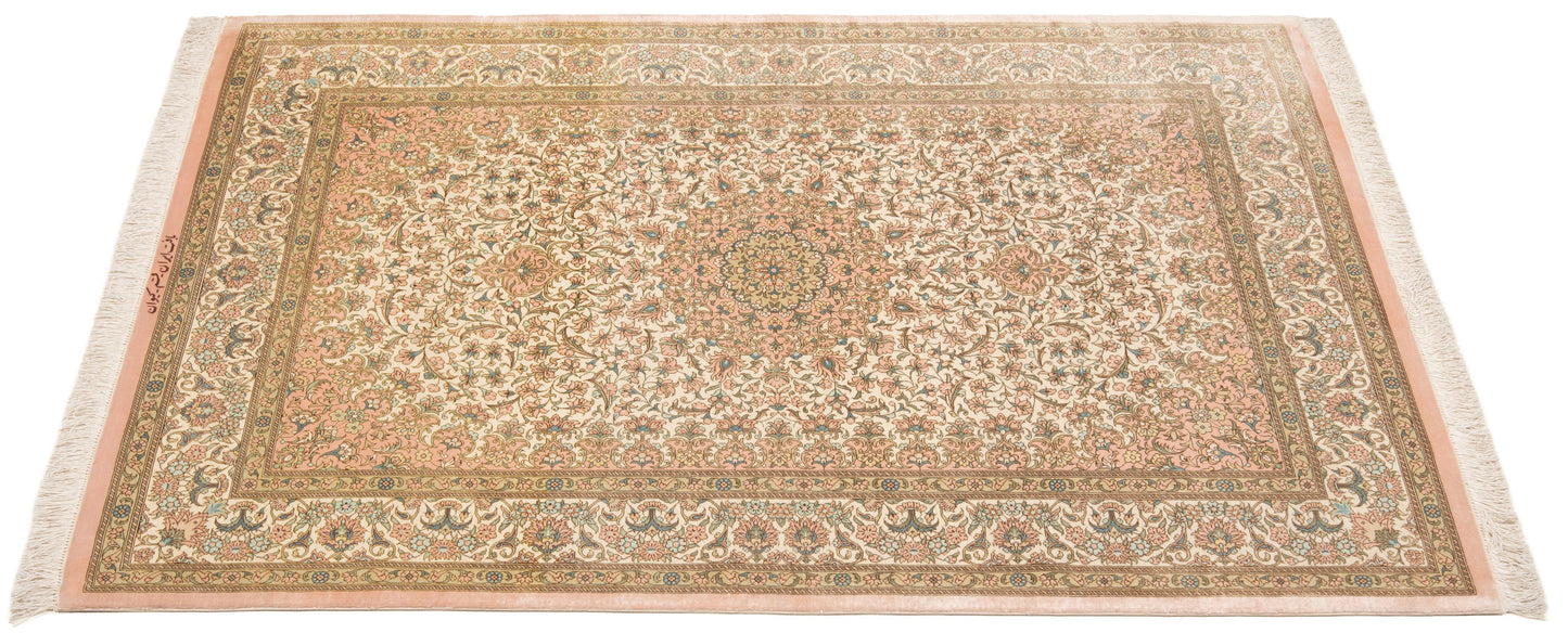 Alfombra persa de seda Qom | 156 x 98 cm