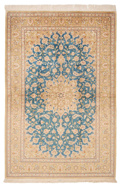 Alfombra persa de seda Qom | 198 x 140 cm