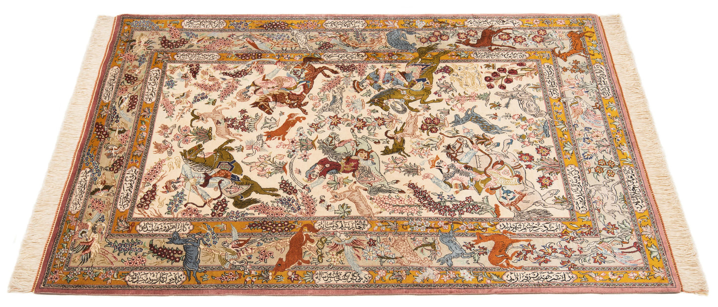 Alfombra persa de seda Qom | 151 x 100 cm
