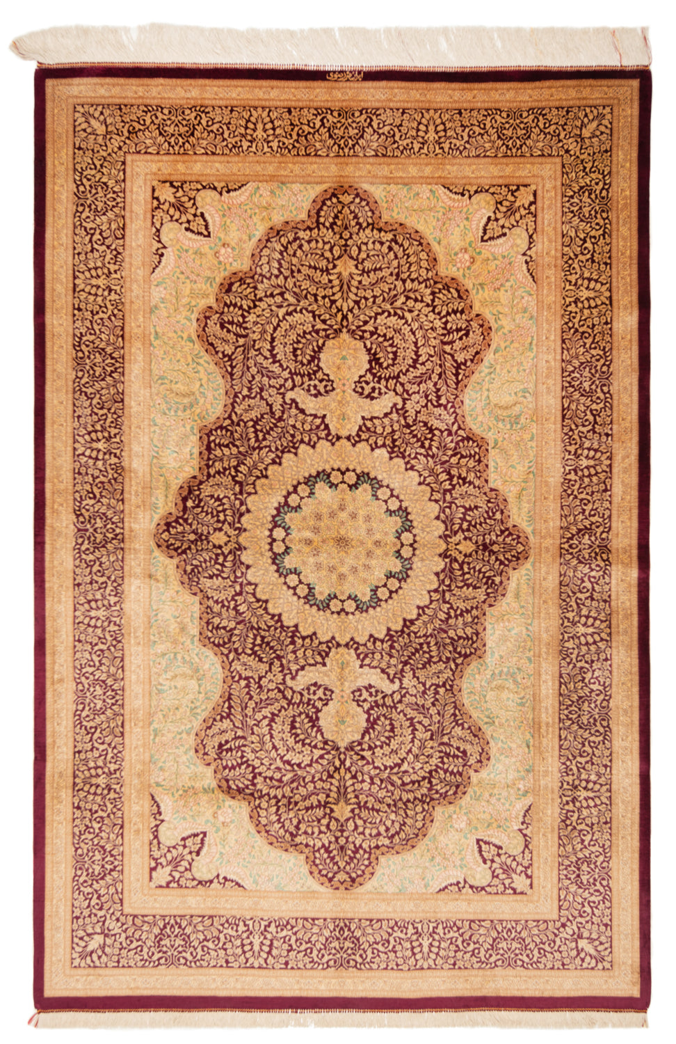 Alfombra persa de seda Qom | 201 x 132 cm