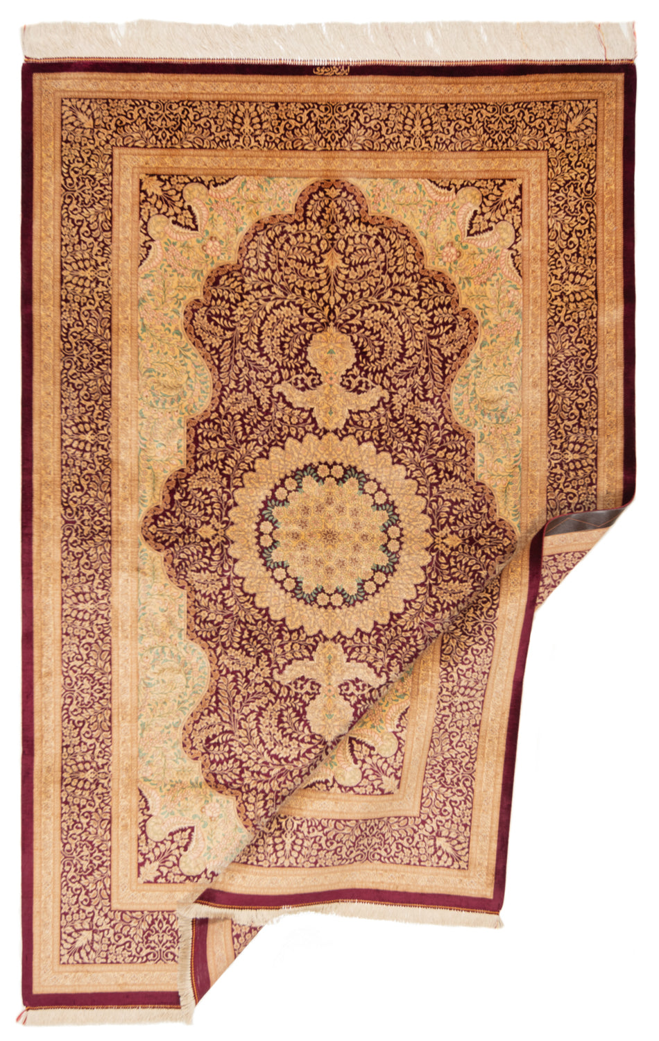 Alfombra persa de seda Qom | 201 x 132 cm